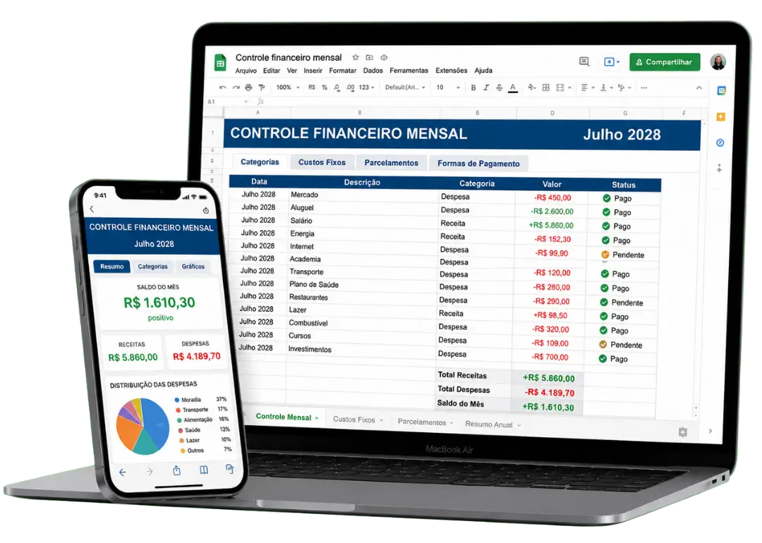 Planilha de controle financeiro simples